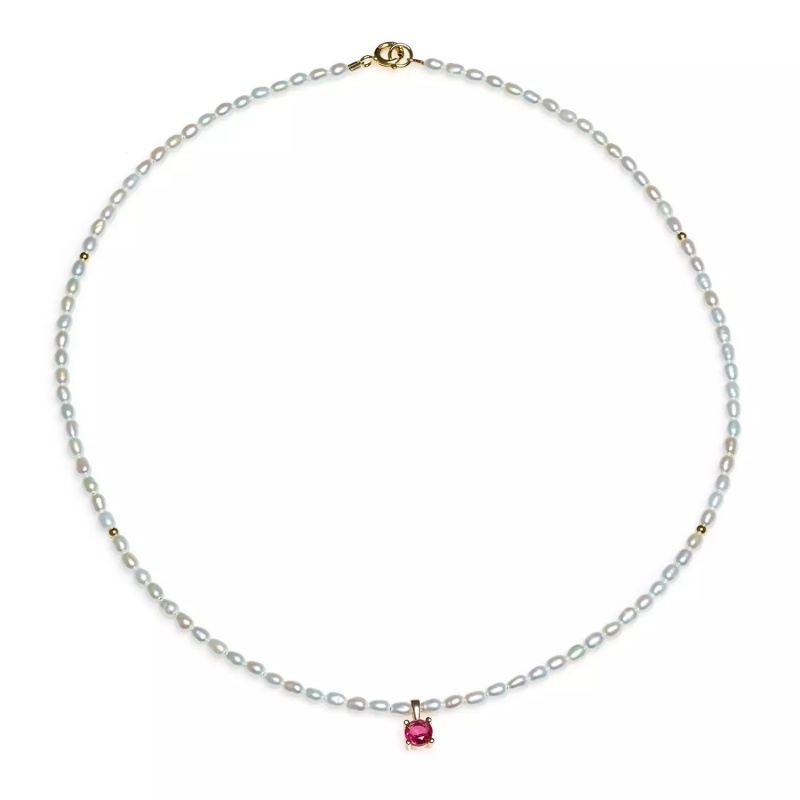 Colier perle de cultură albe bob de orez 3 mm, argint placat cu aur galben, dcristal, lungime 40+3cm