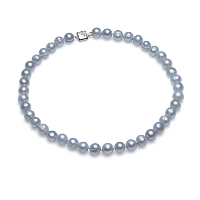 Colier perle de cultură gri sfere aprox 9-10mm, închizătoare argint rodiat, lungime 42cm