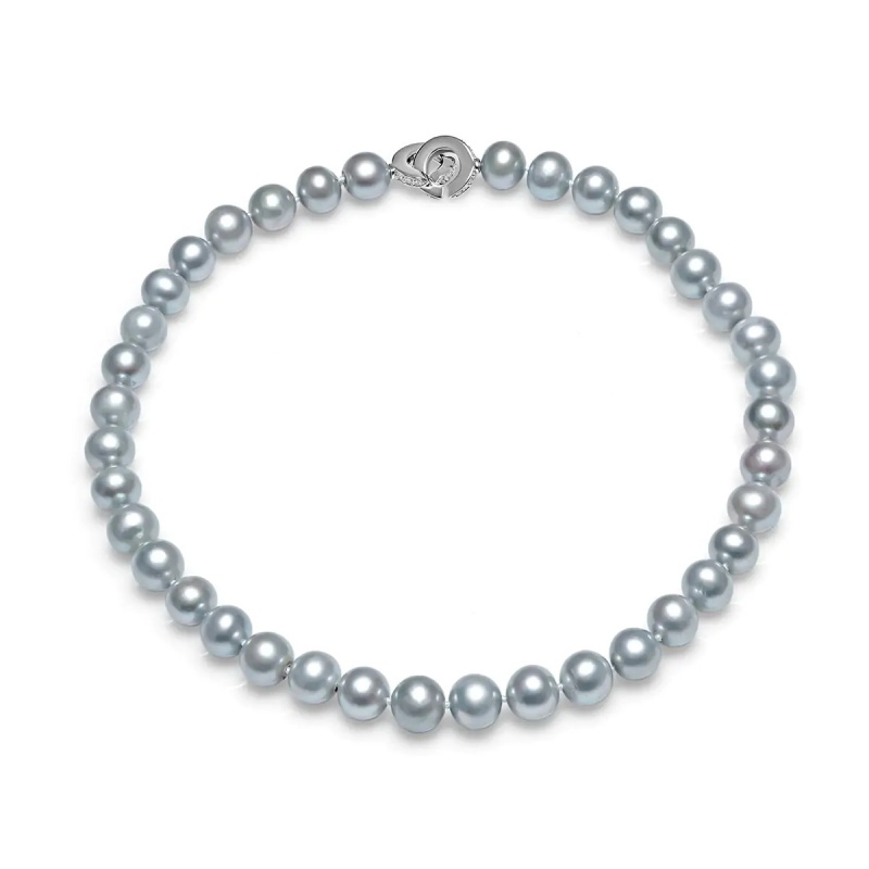 Colier perle de cultură gri sfere aprox 10.5-11.5mm, închizătoare argint rodiat, lungime 45cm