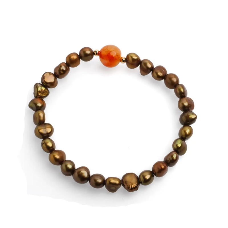 Brăţară perle de cultură 7-8mm și agat, lungime 18 cm