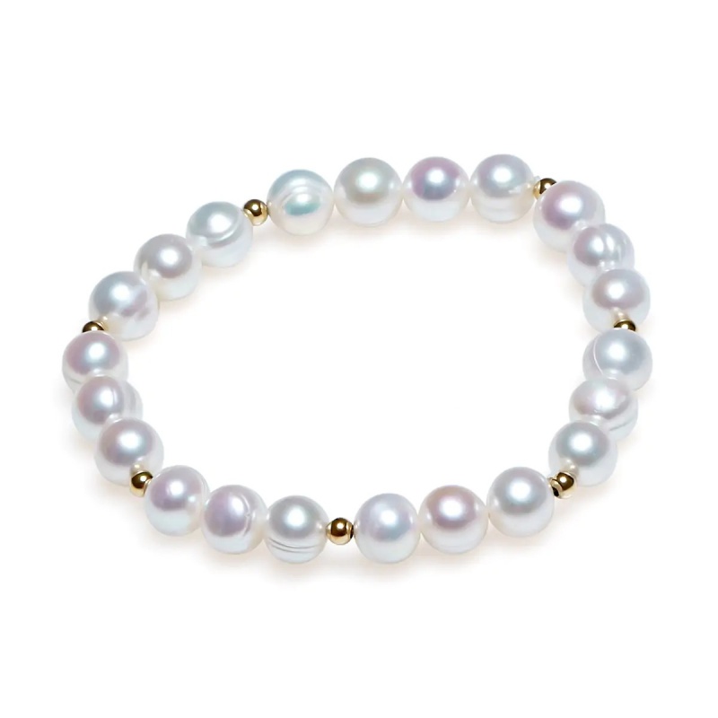 Brăţară perle de cultură albe sfere aprox. 8-9mm, pe elastic, 19 cm