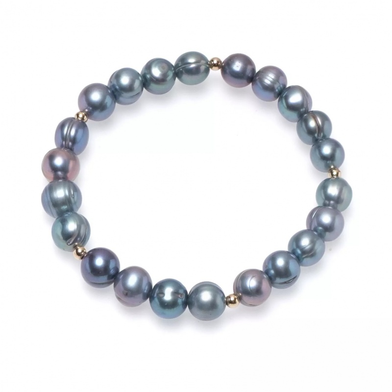 Brăţară perle de cultură sfere 8-9mm, elastic, 19 cm