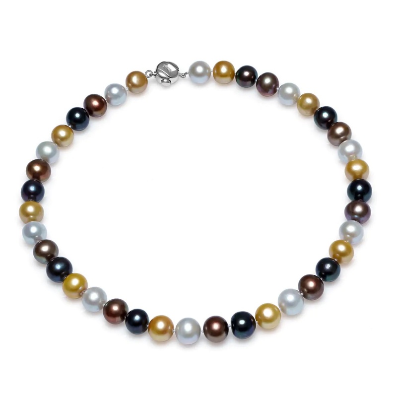 Colier perle de cultură colorate sfere aprox 11-12mm, închizătoare argint rodiat, lungime 43cm