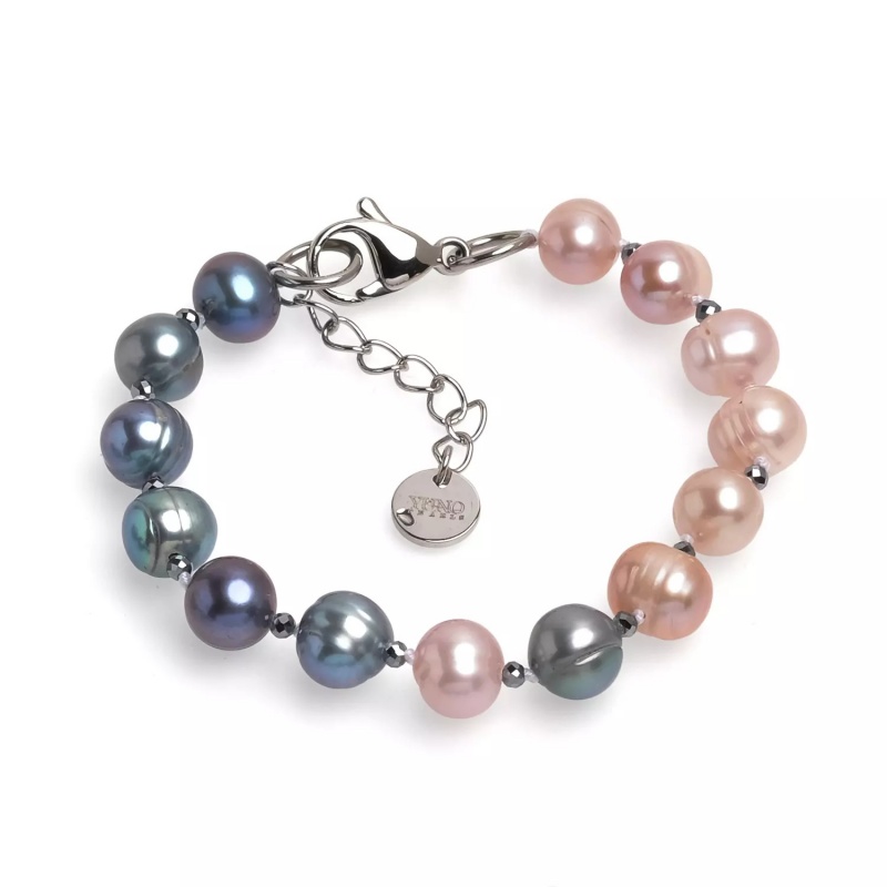 Brățară cu perle culoare închisă și mov de 7-8 mm și mărgele fațetate, lungime 18 + 4 cm