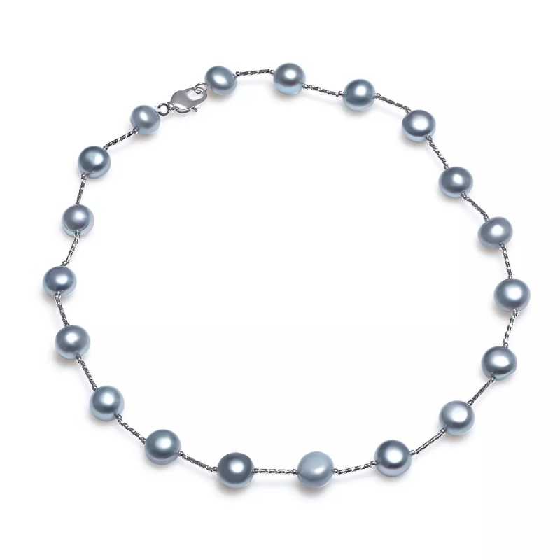 Colier perle de cultură gri asimetric 8-11mm, închizătoare alamă, lungime 45сcm