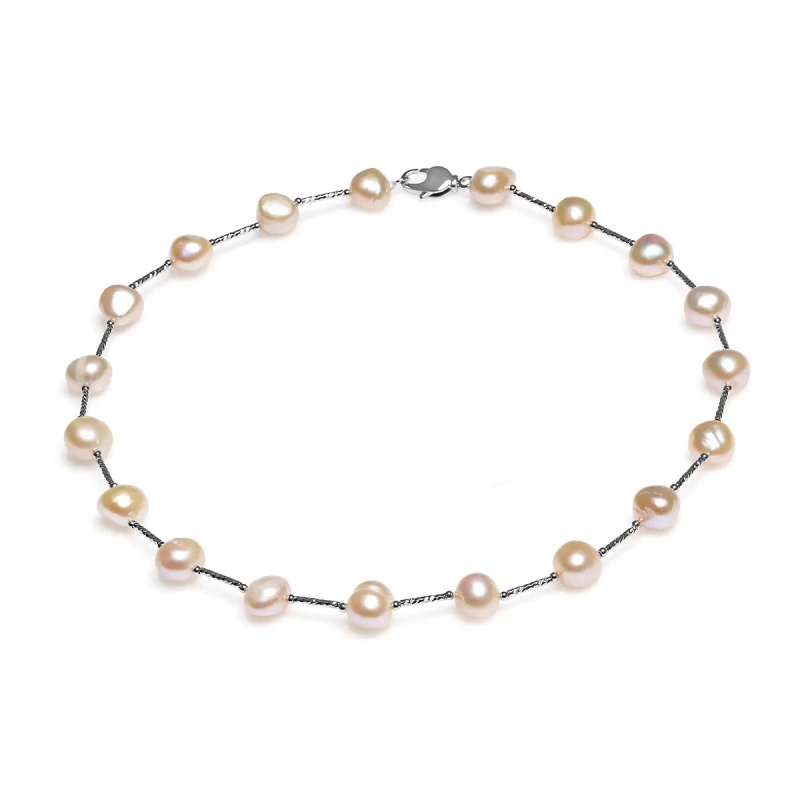Colier perle de cultură roz asimetric aprox 8-11mm, închizătoare alamă, lungime 45сcm