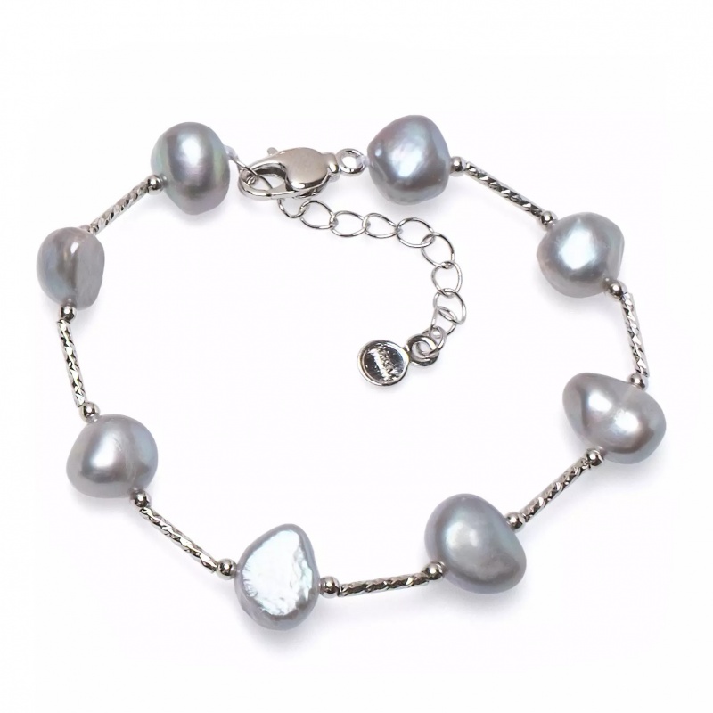 Brăţară perle de cultură gri 8-11mm, lungime 18/20 cm