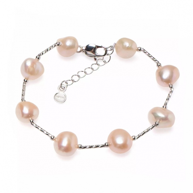 Brăţară perle de cultură roz 8-11mm, lungime 18/20 cm