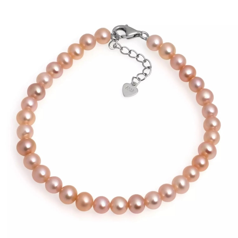 Brățară cu perle de cultură mov sfere 5-6 mm, lungime 18 + 3 cm