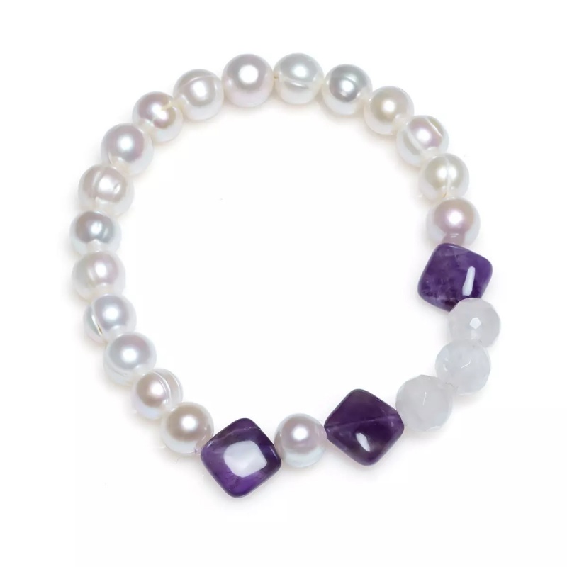 Brăţară perle de cultură 8 mm, cuarț roz, ametist, elastic
