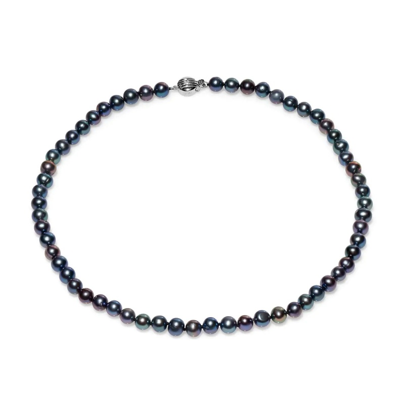 Colier perle de cultură negre sfere aprox 6-6.5 mm, închizătoare argint rodiat, lungime ,40 cm