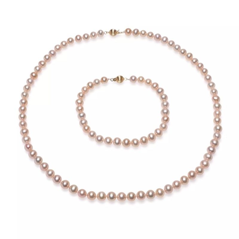 Set șirag și brățară perle de cultură mov 6-7mm, Închizătoare aur de 14K, lungime 43 см / 18cm