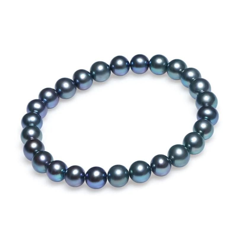 Brăţară perle de cultură negre sfere aprox.7-8 mm, elastic, 18 cm