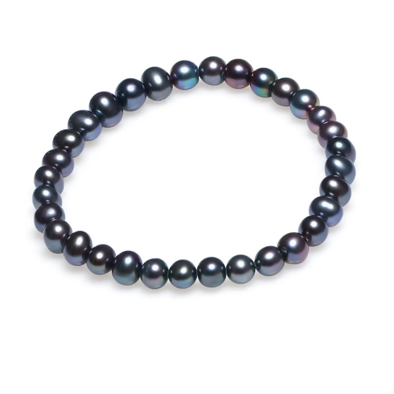 Brăţară perle de cultură negre sfere aprox.6-7 mm, elastic, 18 cm