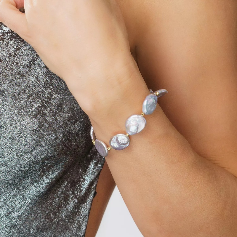 Brăţară perle de cultură gri oval 8-9mm, lungime 18 cm