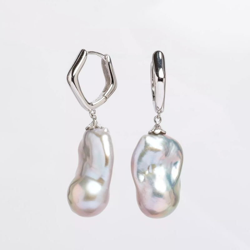 Cercei perle de cultură gri baroc 12-15 mm