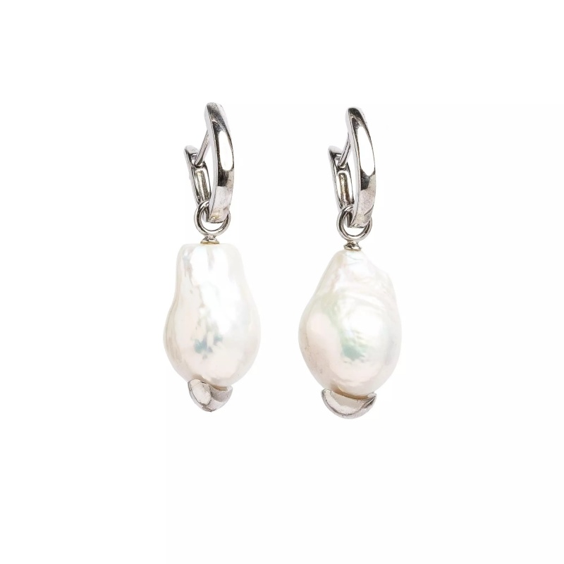 Cercei perle de cultură albe baroc 10-12 mm