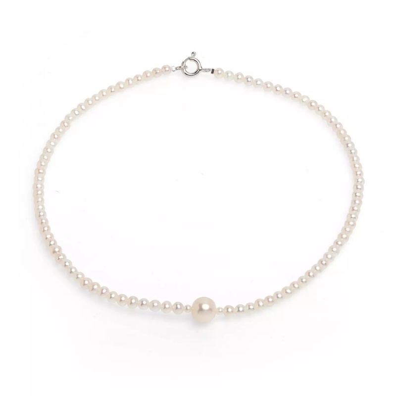 Colier cu perlе de cultură albе 4-4,5mm și 8-9 mm, închizătoare de argint Lungime 40 cm