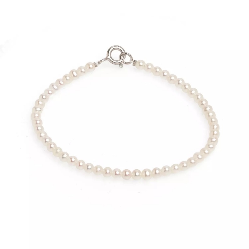 Brăţară perle de cultură albe 3.5-4mm, închizătoare argint rodiat, lungime 17/18 cm
