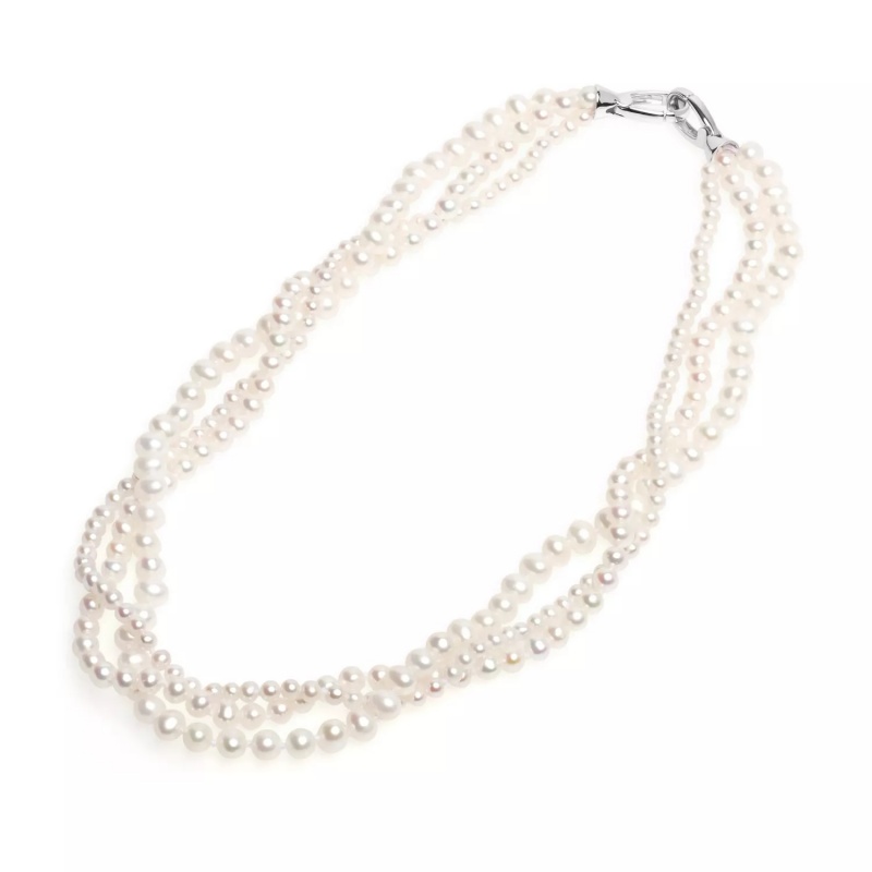 Colier cu perlе de cultură albе 3.5/4.5/5.5mm și închizătoare de argint rodiat. Lungime 42 cm