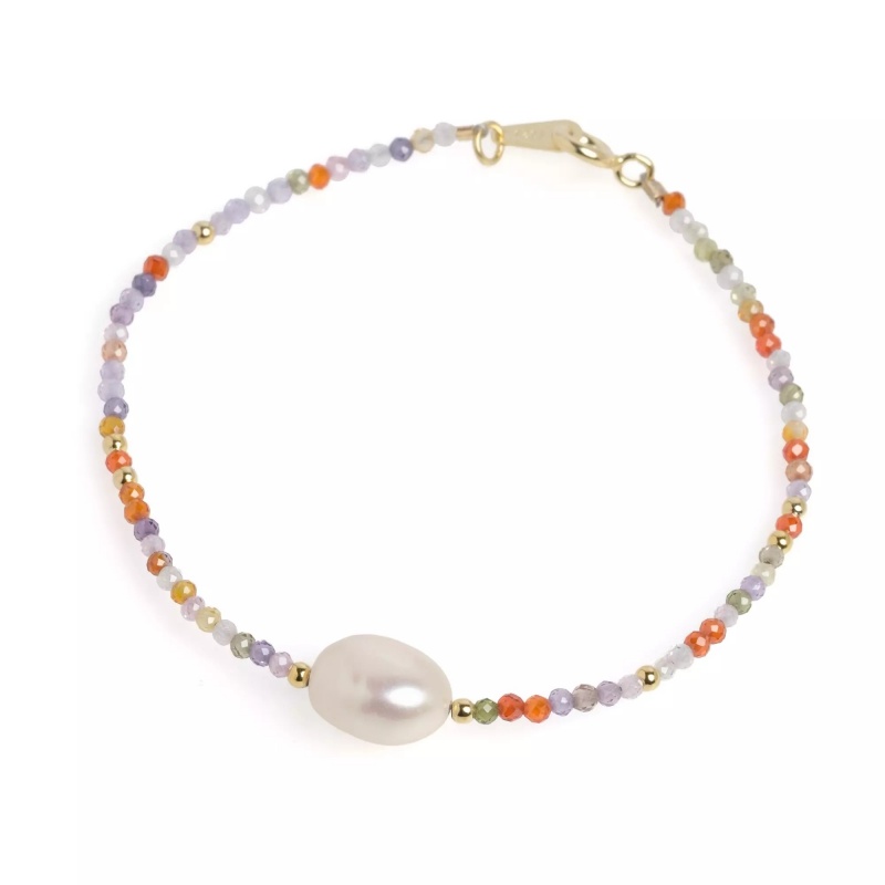 Brățară perlă de cultură albă și spinel, lungime 18 cm