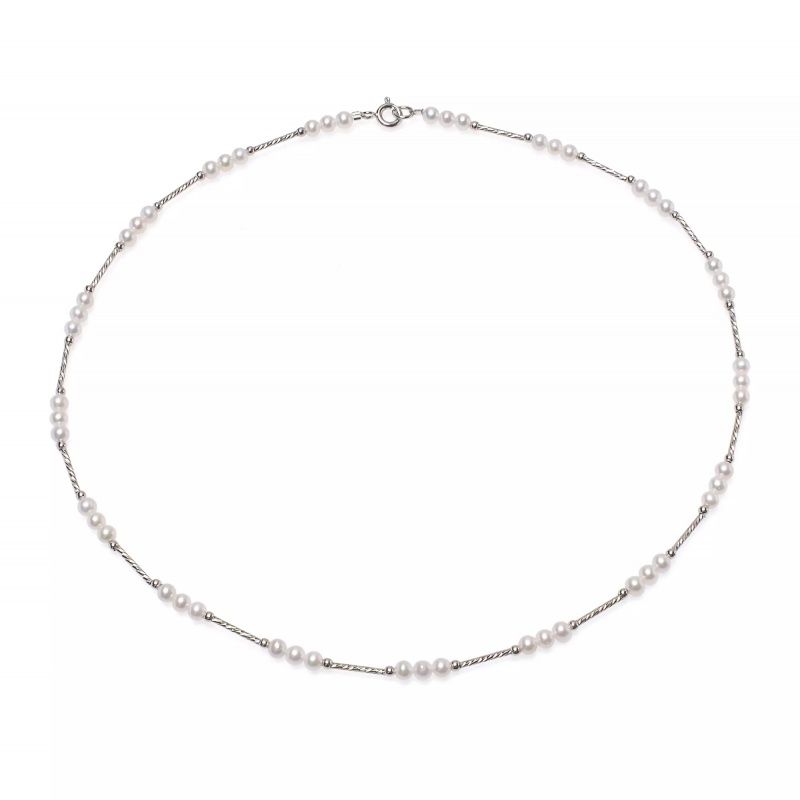 Colier, perle de cultură albe 3,5mm, închizătoare argin rodiat, lungime 41 cm