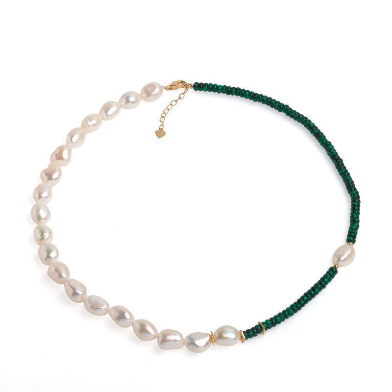 Colier cu perle de cultură albe 9,5-11mm șimalachit, lungime 45cm+4cm