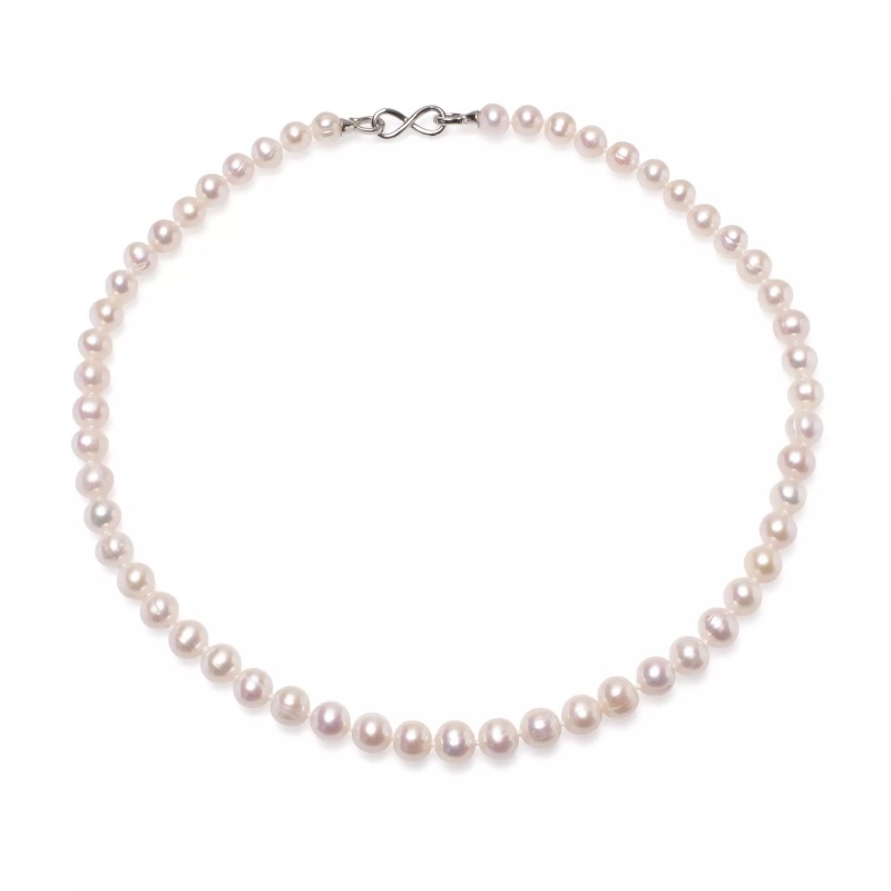 Colier, perle de cultură albe 8-9mm, închizătoare argin rodiat, lungime 41 cm