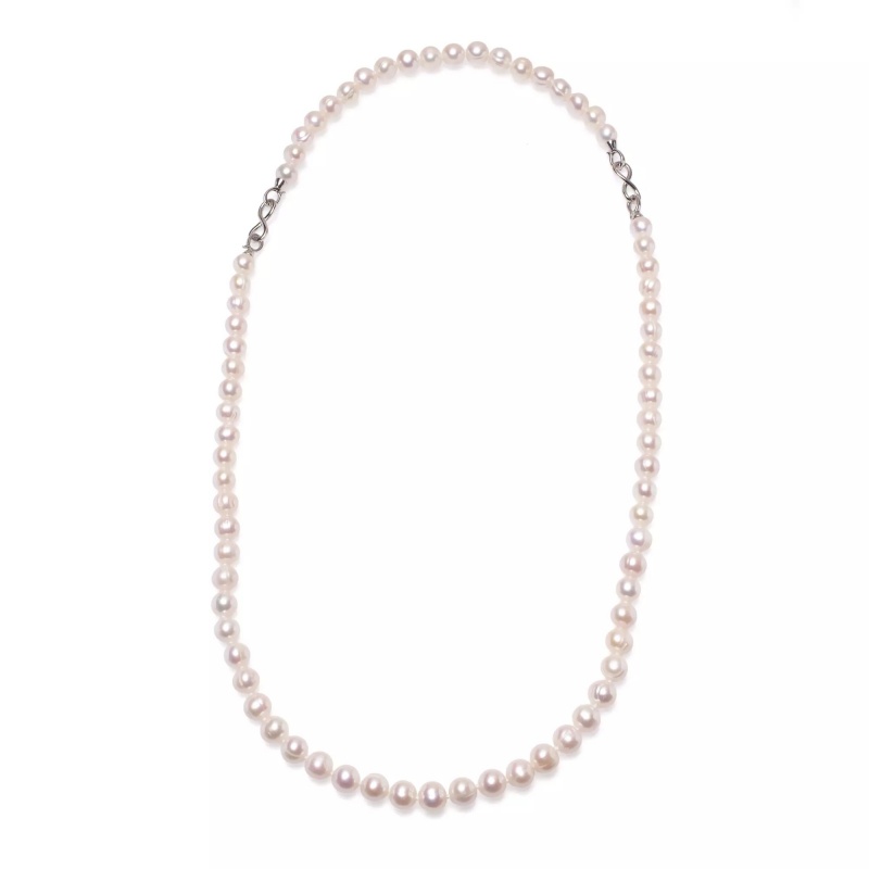 Colier, perle de cultură albe 8-9mm, închizătoare argin rodiat, lungime 45 cm