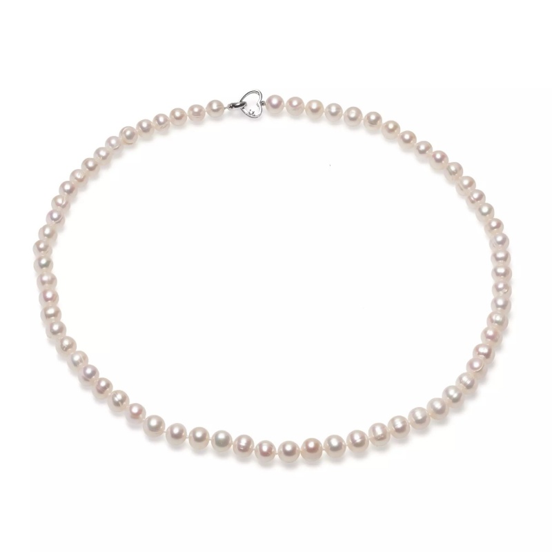 Colier, perle de cultură albe 8-9 mm, închizătoare argin rodiat, lungime 55 cm