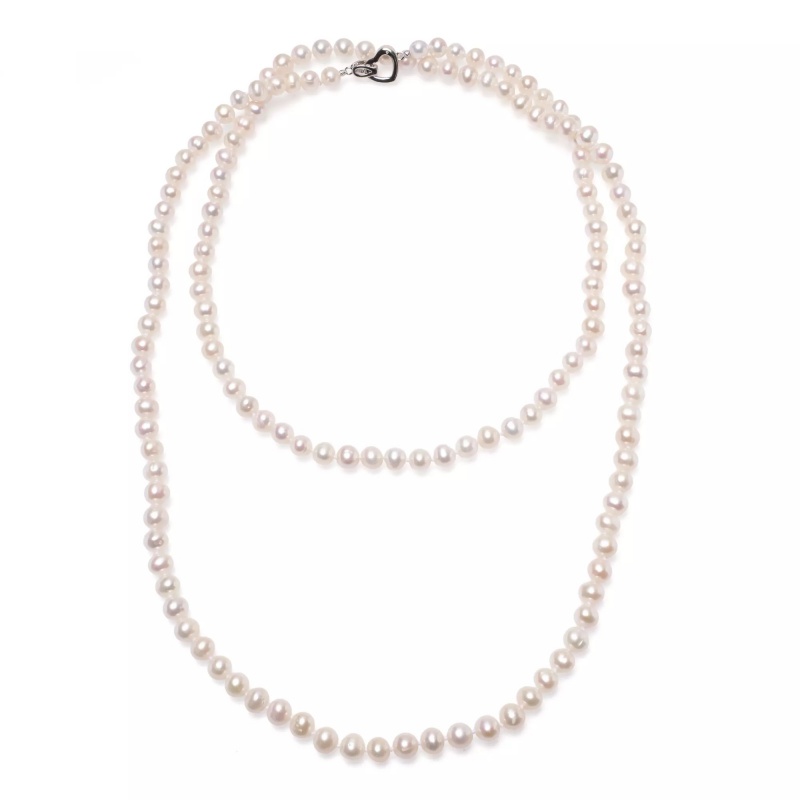 Colier, perle de cultură albe 7-9 mm, închizătoare argin rodiat, lungime 100 cm