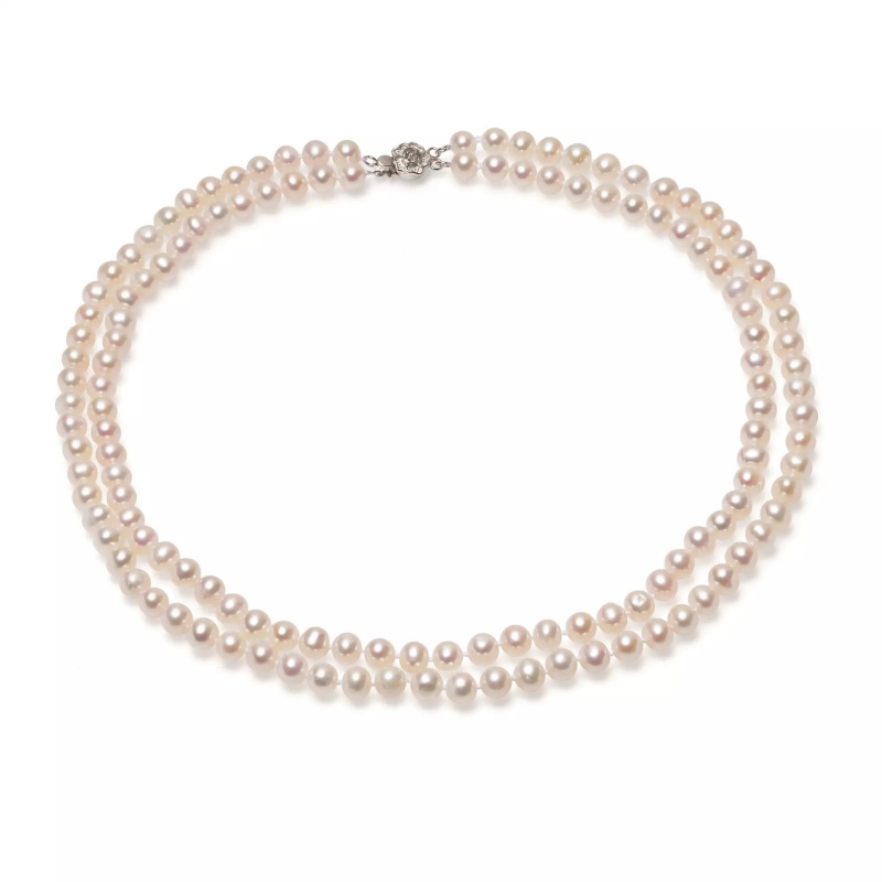 Colier, perle de cultură albe 6-7 mm, închizătoare argin rodiat, lungime 42/47 cm