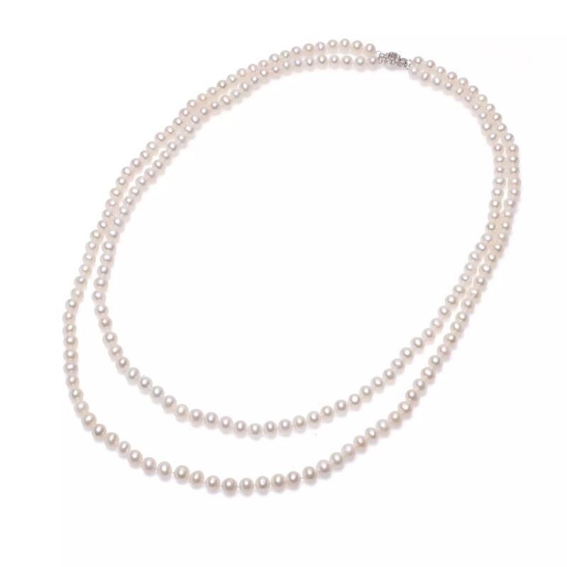 Colier, perle de cultură albe 6-7 mm, închizătoare argin rodiat, lungime 59/66 cm