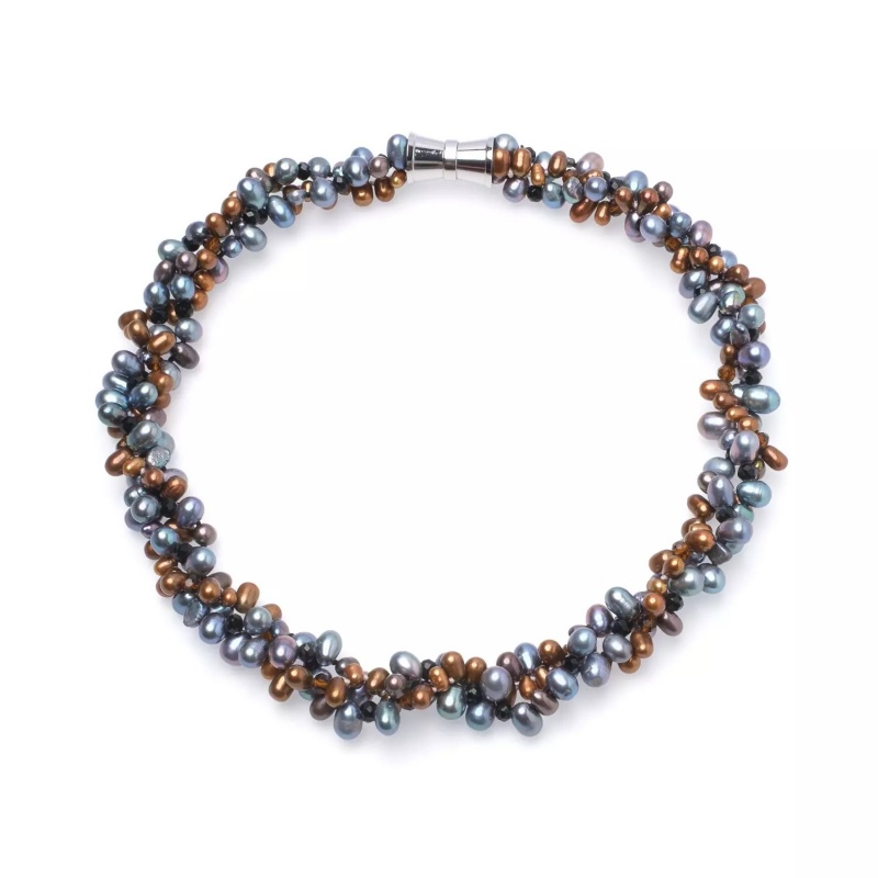 Colier cu 3 rânduri, perle de cultură 5-6 mm și cristale, lungime 50 cm