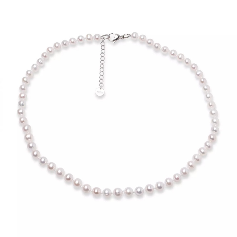 Colier unisex, perle de cultură albe 7-8 mm, închizătoare oțel, lungime 50+5 cm