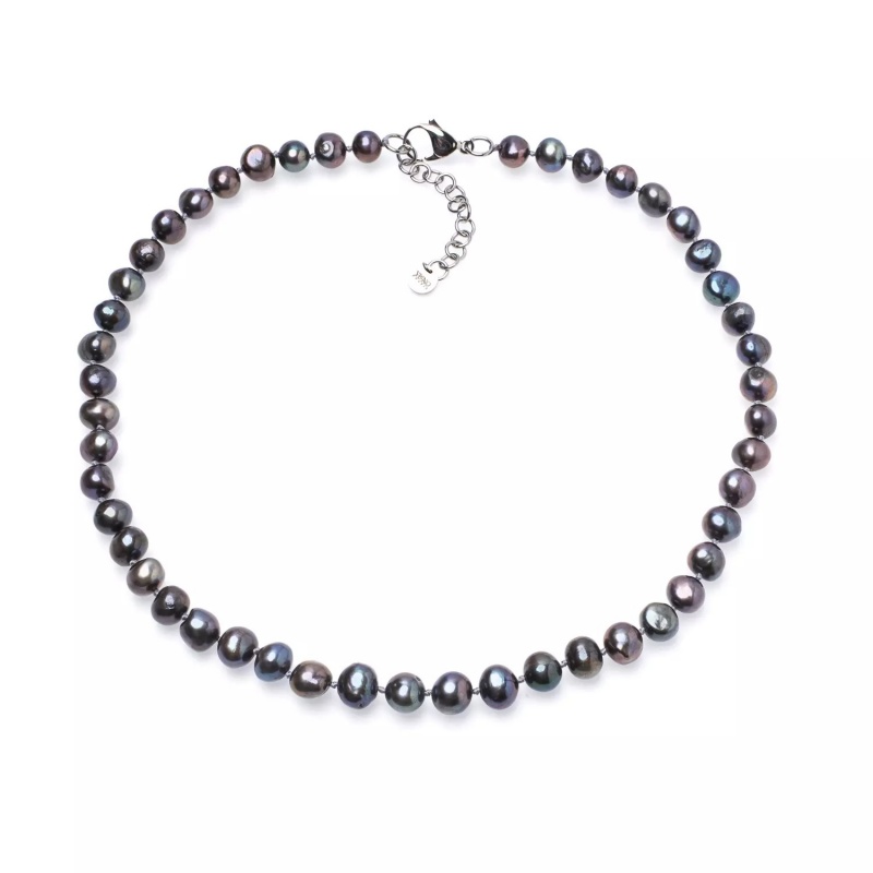 Colier unisex cu perlе de cultură în nuanțe închise 8-10 mm, lungime 49+5 cm