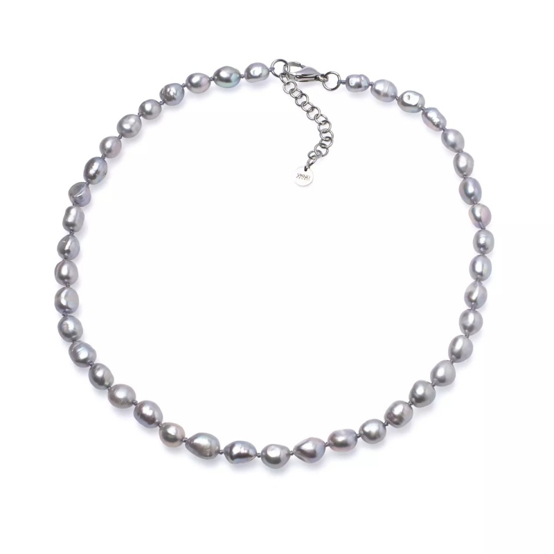 Colier unisex cu perlе de cultură gri 8-10 mm, lungime 49+5 cm