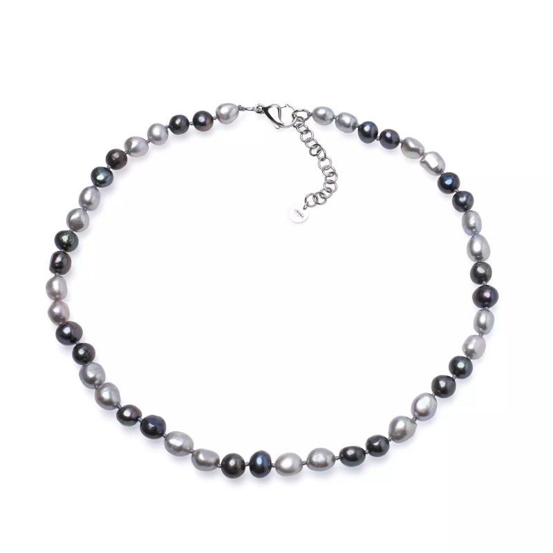 Colier unisex perle de cultură gri și închise, lungime 49+5 cm
