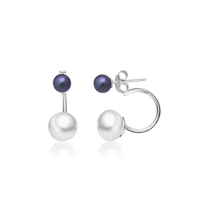 Cercei argint, perle albe, 5-6mm, 8-9mm