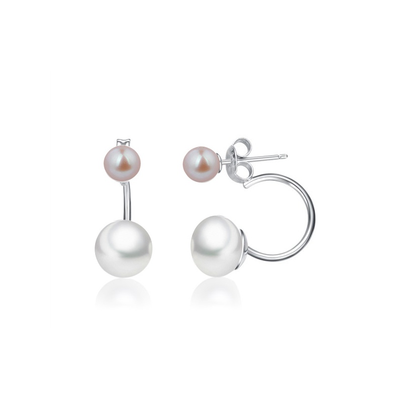 Cercei argint, perle albe, 5-6mm, 8-9mm
