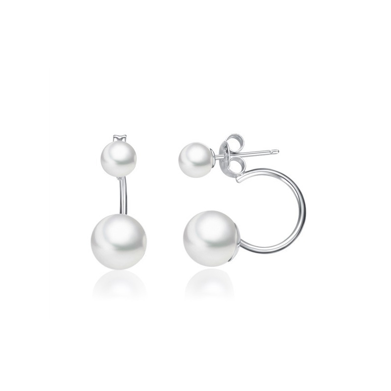 Cercei argint, perle albe, 5-6mm, 8-9mm