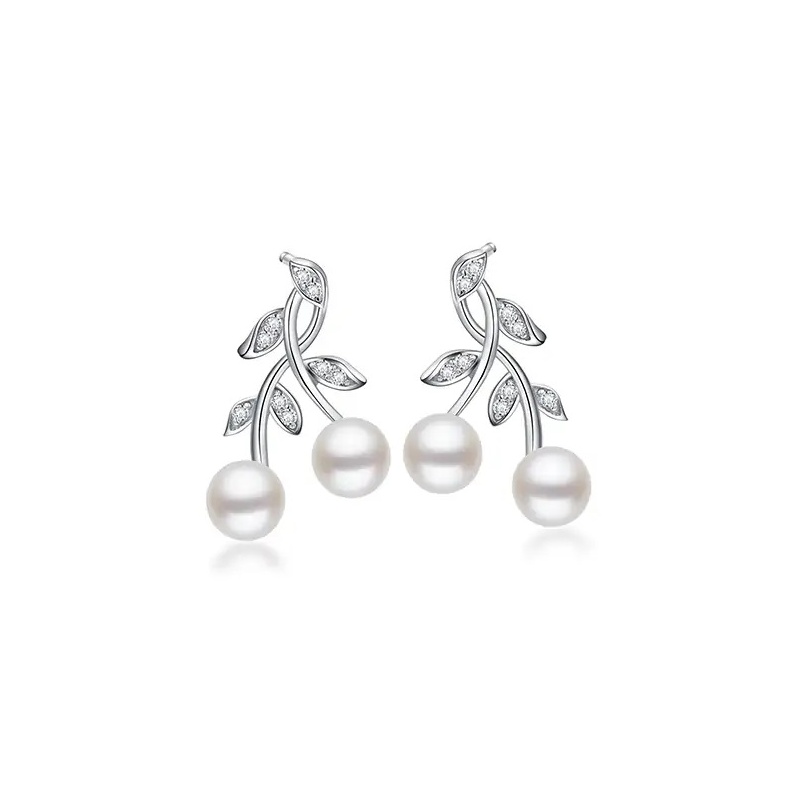 Cercei argint, perle albe 5.5-6mm
