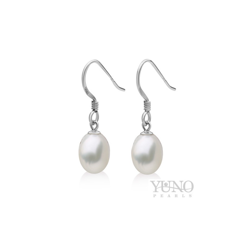 Cercei argint, perle albe, 7-8mm