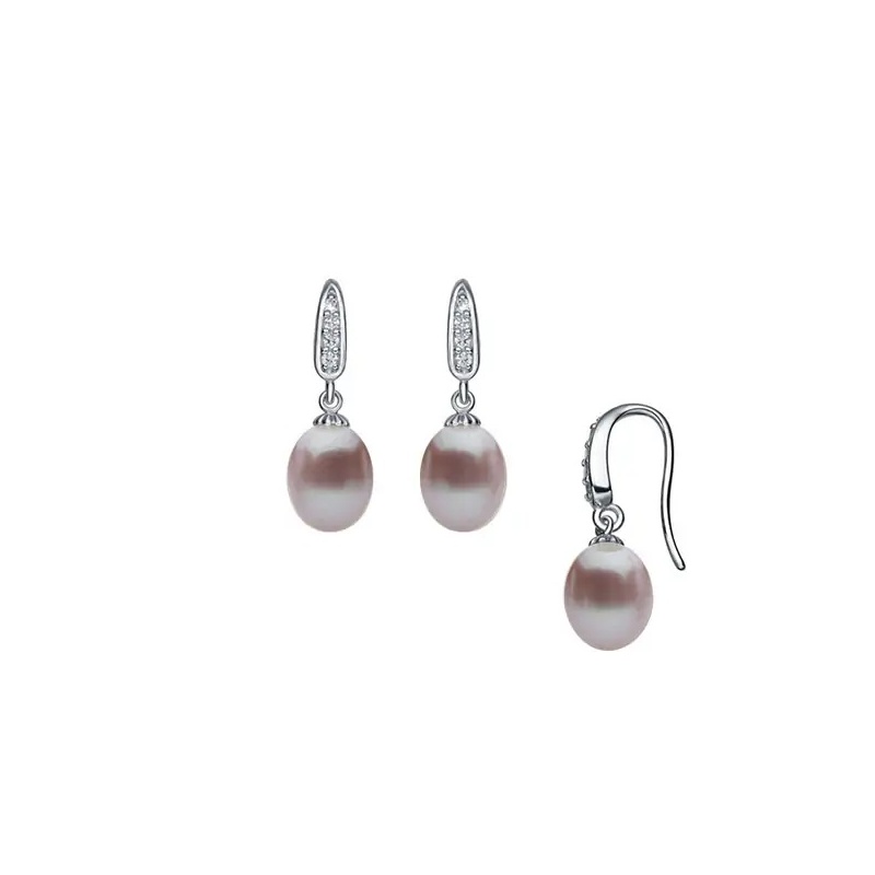 Cercei argint 925, perle de cultură roz bob de orez aprox 8-8.5mm