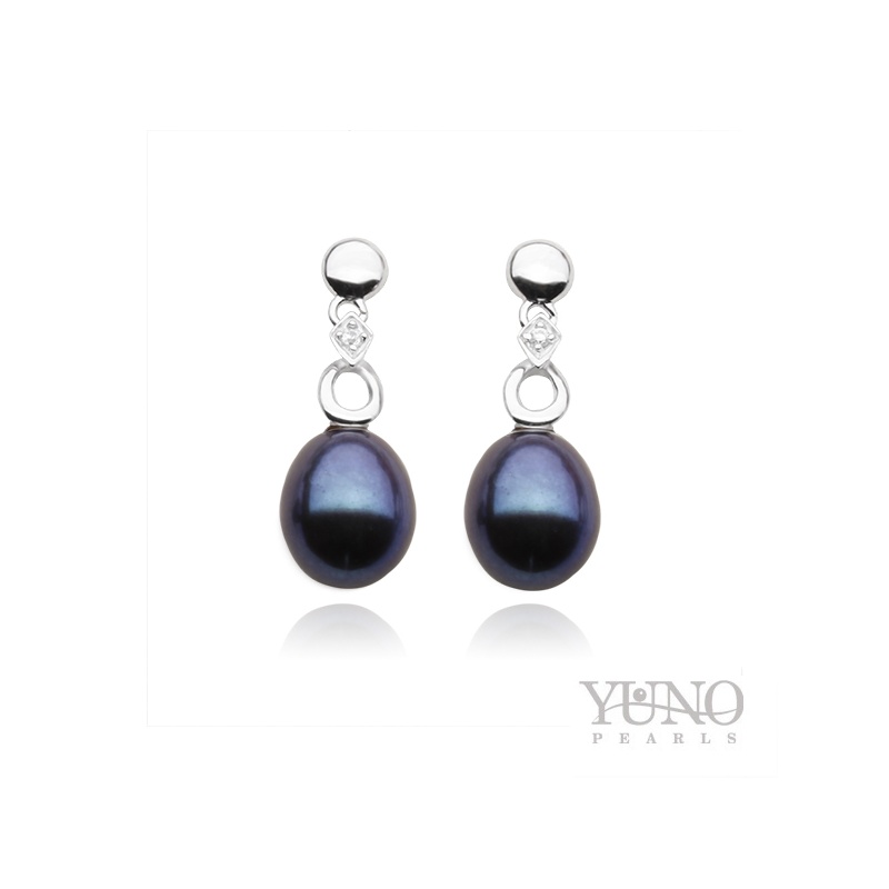 Cercei argint, perle negre, 8-9mm