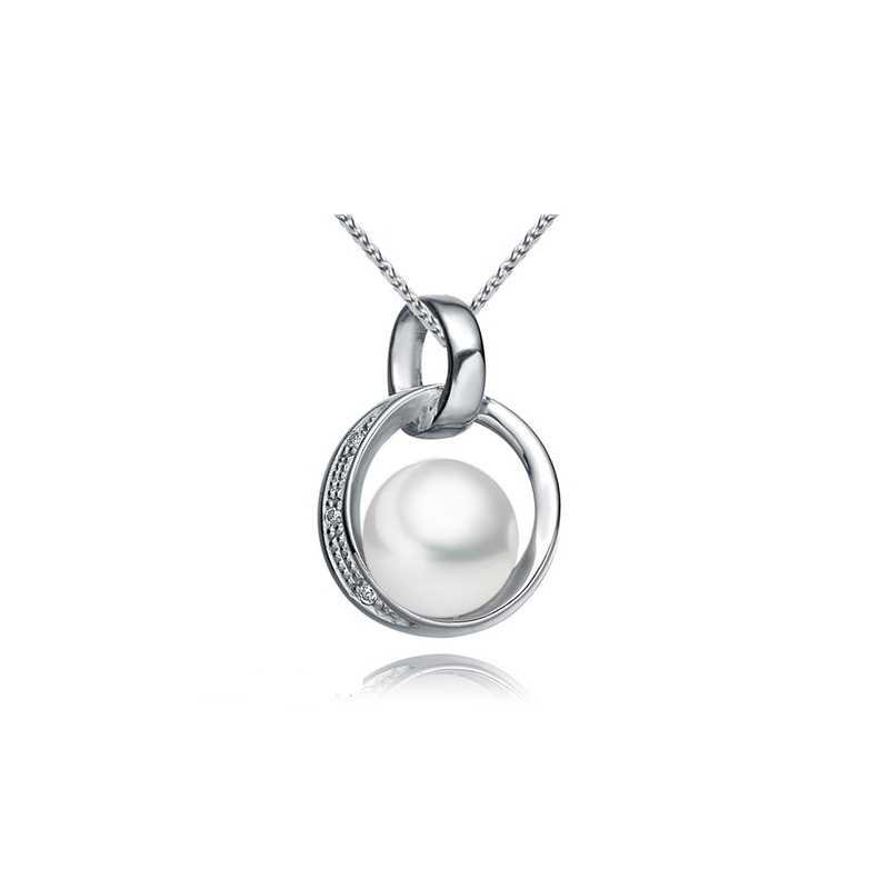 Pandantiv din argint cu perlă albă 7-8 mm și Zirconiu