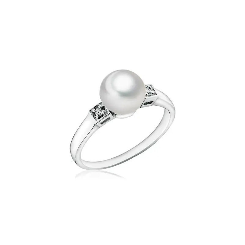 Inel din argint 925 cu perlă albă 7-8mm, zirconiu
