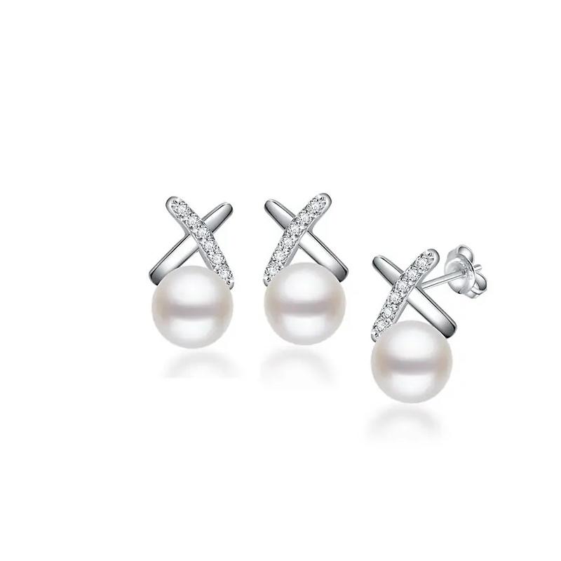 Cercei din argint 925 cu perle albe 8-8.5mm