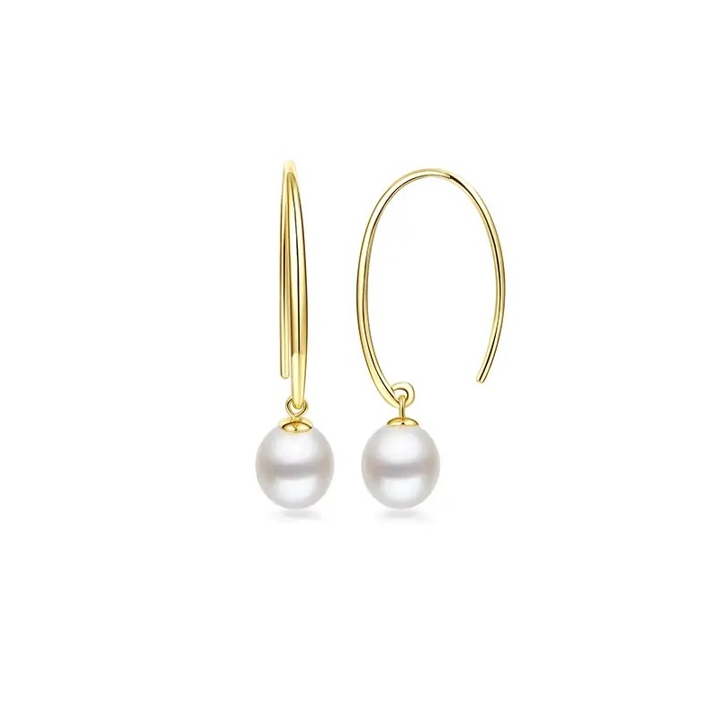 Cercei argint placate cu aur galben, perle albe 8-9mm
