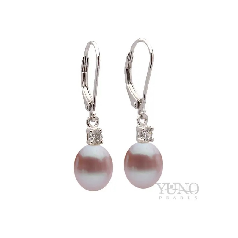 Cercei din argint 925, perle violet, 7-8mm